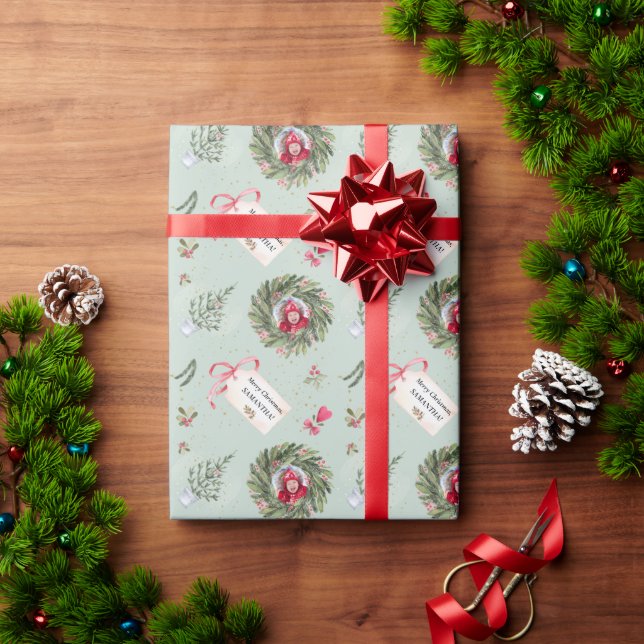 Papier Cadeau Aquarelle de Noël Festive Végétation Photo (Cadeau de vacances)