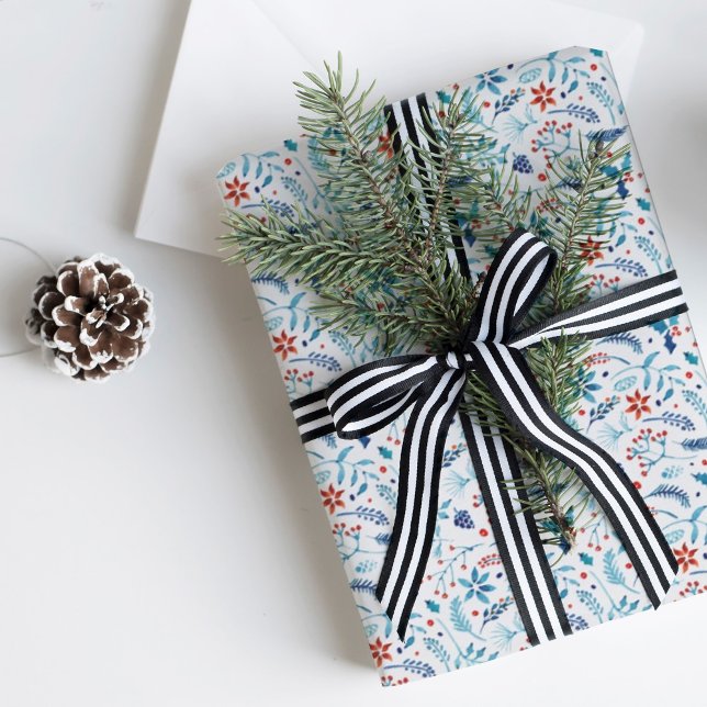 Papier Cadeau Aquarelle de Noël Holly Foliage Motif (Créateur téléchargé)