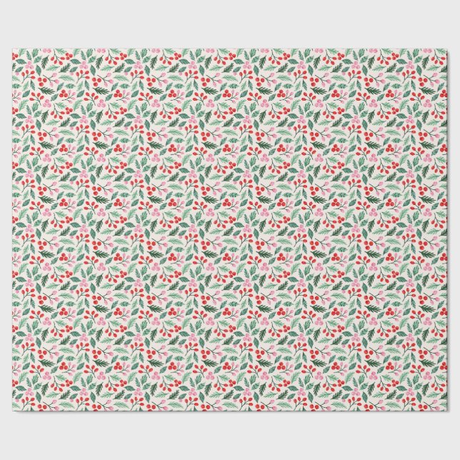 Papier Cadeau Aquarelle de Noël Mistletoe Merry Berry (Couture)