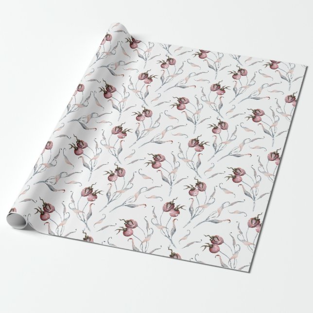 Papier Cadeau Aquarelle de Noël Red Winter Berries (Déroulé)