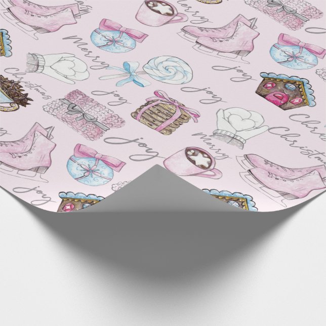 Papier Cadeau Aquarelle de Noël rose mignonne (Coin)