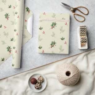 Papier Cadeau Aquarelle de Noël vert botanique