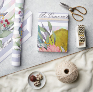 Papier Cadeau Aquarelle de Petra Love Floral rayé texte personn