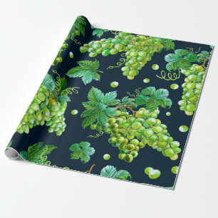 Papier Cadeau Aquarelle de raisin vert, feuilles sur arrière - 