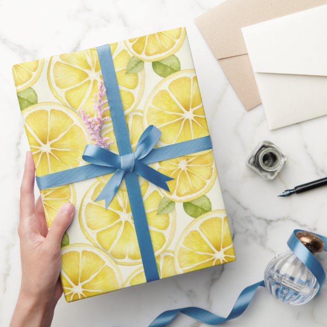 Papier Cadeau Aquarelle de tranches de citron jaune (Cadeaux)