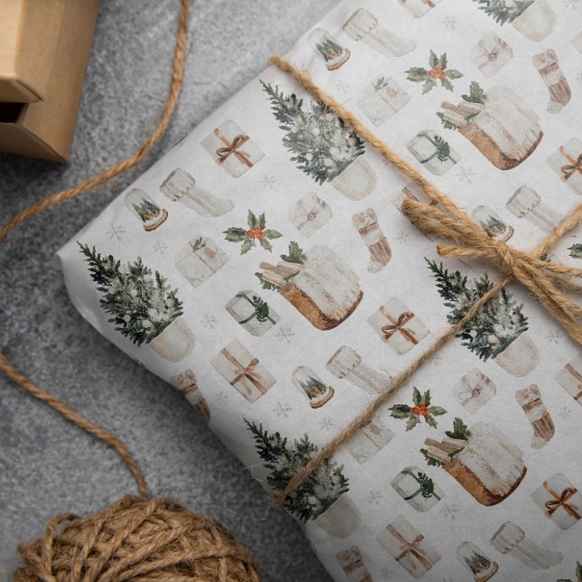 Papier Cadeau Aquarelle de vacances Boho Neutre Noël (Créateur téléchargé)
