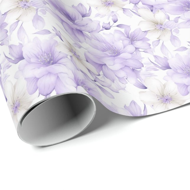 Papier Cadeau Aquarelle délicate Fleurs violettes (Coin rond)