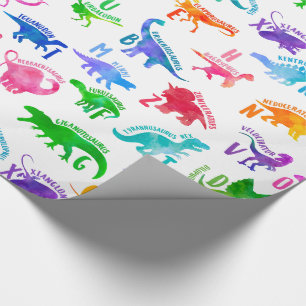 Papier Cadeau Aquarelle Dinosaure Alphabet Dino coloré enfants