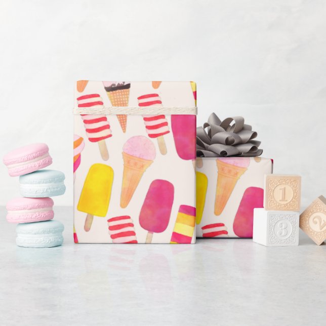 Papier Cadeau Aquarelle douce été crème glacée (Baby Shower)