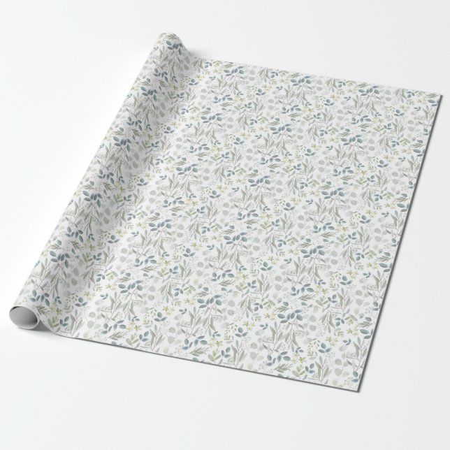 Papier Cadeau Aquarelle douce Verdure botanique Eucalyptus (Déroulé)