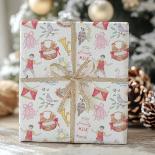 Papier Cadeau Aquarelle Douze jours de Noël