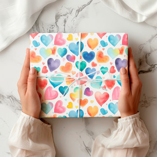 Papier Cadeau Aquarelle du coeur coloré mignon amour Motif doux