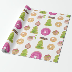 Papier Cadeau Aquarelle Eclair Donuts Fun Whimiscal Sweet