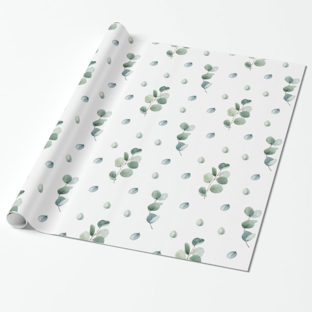 Papier Cadeau Aquarelle Elégante verdure Eucalyptus Feuilles (Déroulé)