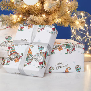 Papier Cadeau Aquarelle elfes Petit Joyeux elfe de Noël Gnome