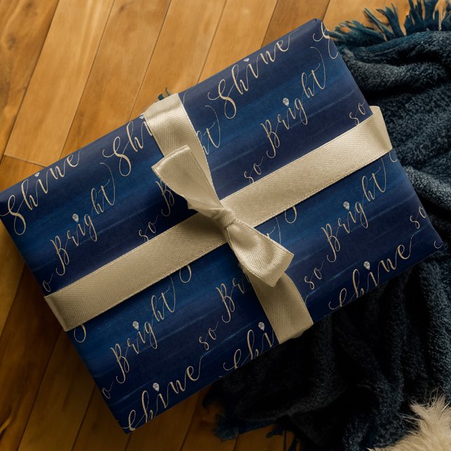 Papier Cadeau Aquarelle et bijoux de la marine élégants brillent (Elegant Navy Watercolor & Jewels Shine So Bright Wrapping Paper)