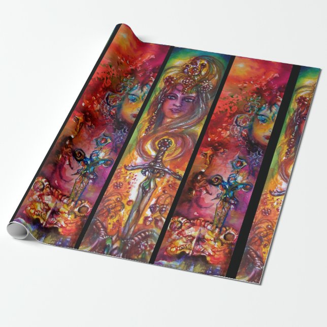 Papier Cadeau Aquarelle EXCALIBUR ET DURENDAL (Déroulé)