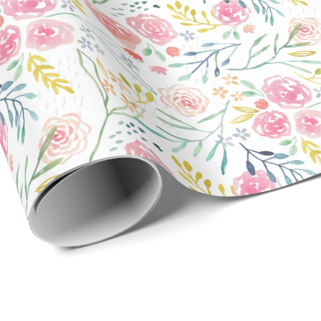 Papier Cadeau Aquarelle féminine douce florale (Coin rond)