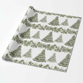 Papier Cadeau Aquarelle festive Arbres de Noël en hiver