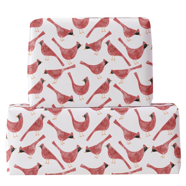 Papier Cadeau Aquarelle Festive Cardinal Bird (Fun Cardinal bird red and white watercolor festive Christmas and Holidays gift wrapping paper)