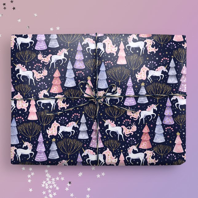 Papier Cadeau Aquarelle Festive Noël licorne (Gift Mockup)