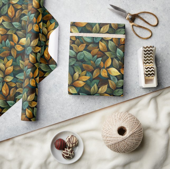 Papier Cadeau Aquarelle feuilles d'automne papier d'emballage (Artisanat)