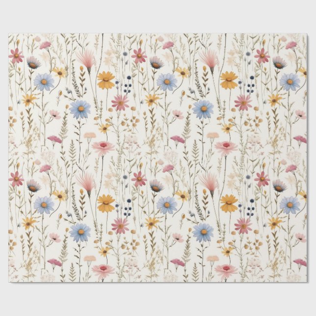 Papier Cadeau Aquarelle fine Fleurs délicates Motif de feuillage (Plat)