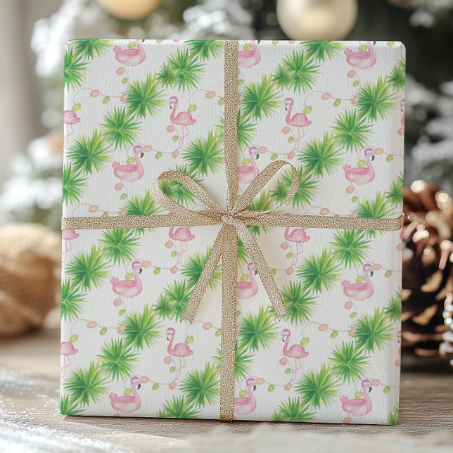 Papier Cadeau Aquarelle Flamants roses roses et Noël Garland (Créateur téléchargé)