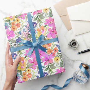 Papier Cadeau Aquarelle Fleur de Prairie Florale - Rose Violet P