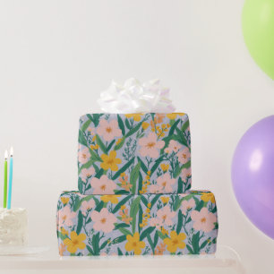 Papier Cadeau Aquarelle Fleurie Botanique Rose Jaune Vintage