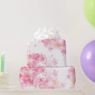 Papier Cadeau Aquarelle Fleurie Rose