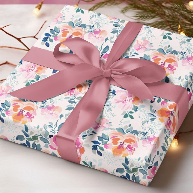 Papier Cadeau Aquarelle Fleurs Motif Élégant Floral (Créateur téléchargé)