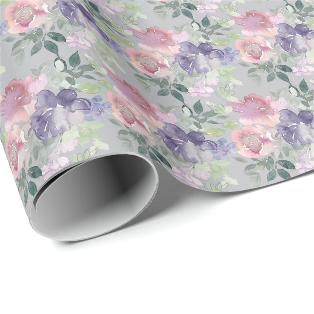 Papier Cadeau Aquarelle Floral Blush Lavande Rose violet (Coin rond)