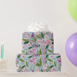 Papier Cadeau Aquarelle florale botanique vintage bleu violet
