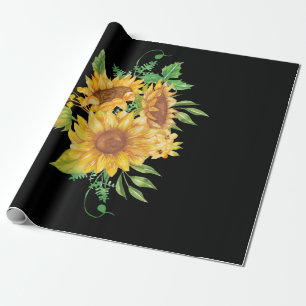 Papier Cadeau Aquarelle florale de tournesol jaune Positivité