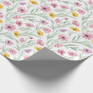 Papier Cadeau Aquarelle Florale Jaune Rose Violet Printemps Été