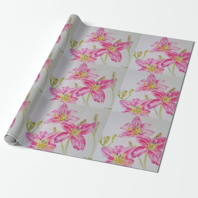 Papier Cadeau Aquarelle Florale Pretty Rose (Déroulé)