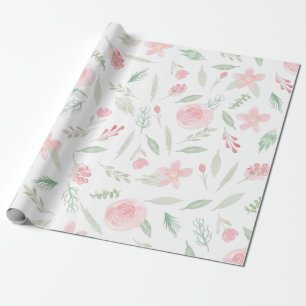 Papier Cadeau Aquarelle florale rose pâle