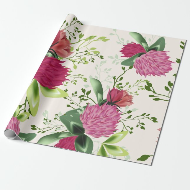 Papier Cadeau Aquarelle florale rose rouge rouge (Déroulé)