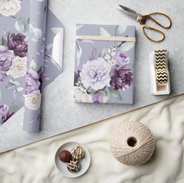Papier Cadeau Aquarelle florale violet moderne (Artisanat)
