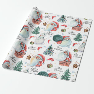 Papier Cadeau Aquarelle Fun Père Noël