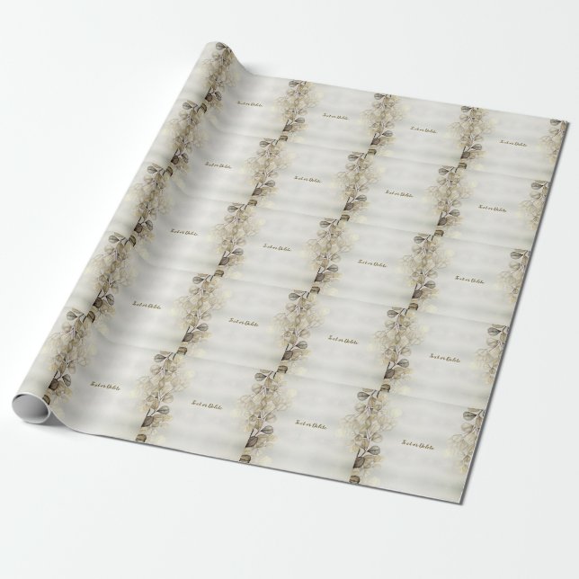 Papier Cadeau Aquarelle Golden Eucalyptus Foliage brillant éléga (Déroulé)