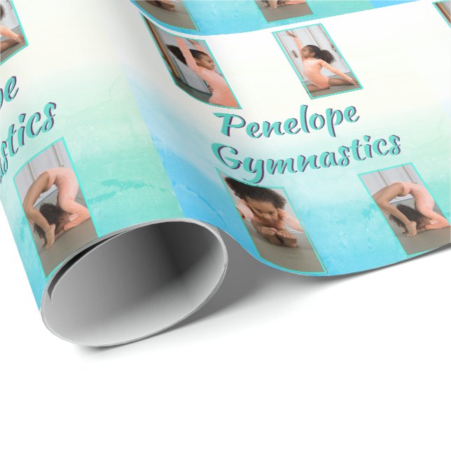 Papier Cadeau Aquarelle Gradient Nom personnalisé, Sport & Photo (Coin rond)