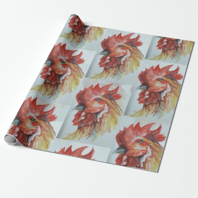 Papier Cadeau Aquarelle grand tête de coq (Déroulé)