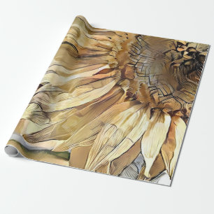 Papier Cadeau Aquarelle Grand Tournesol Jaune Collection élégant