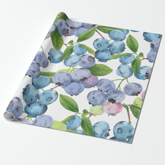 Papier Cadeau Aquarelle Grandes Fruits bleuets (Déroulé)