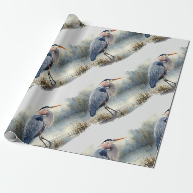 Papier Cadeau Aquarelle Great Blue Heron Bird Nature (Déroulé)