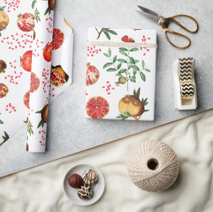 Papier Cadeau Aquarelle grenade Motif de fruits méditerranéen