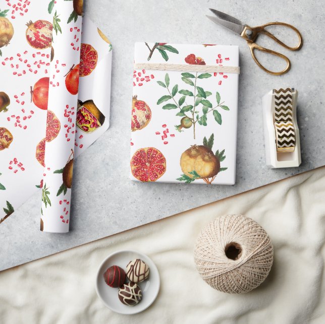 Papier Cadeau Aquarelle grenade Motif de fruits méditerranéen (Artisanat)