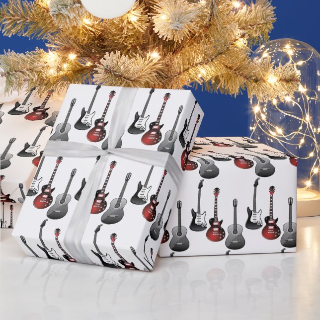 Papier Cadeau Aquarelle Guitare Musicien Silhouette Wrapp (Vacances)